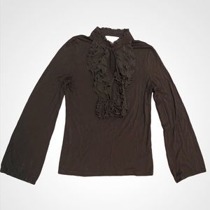 Michael Kors Brown Ruffle Blouse Size Small